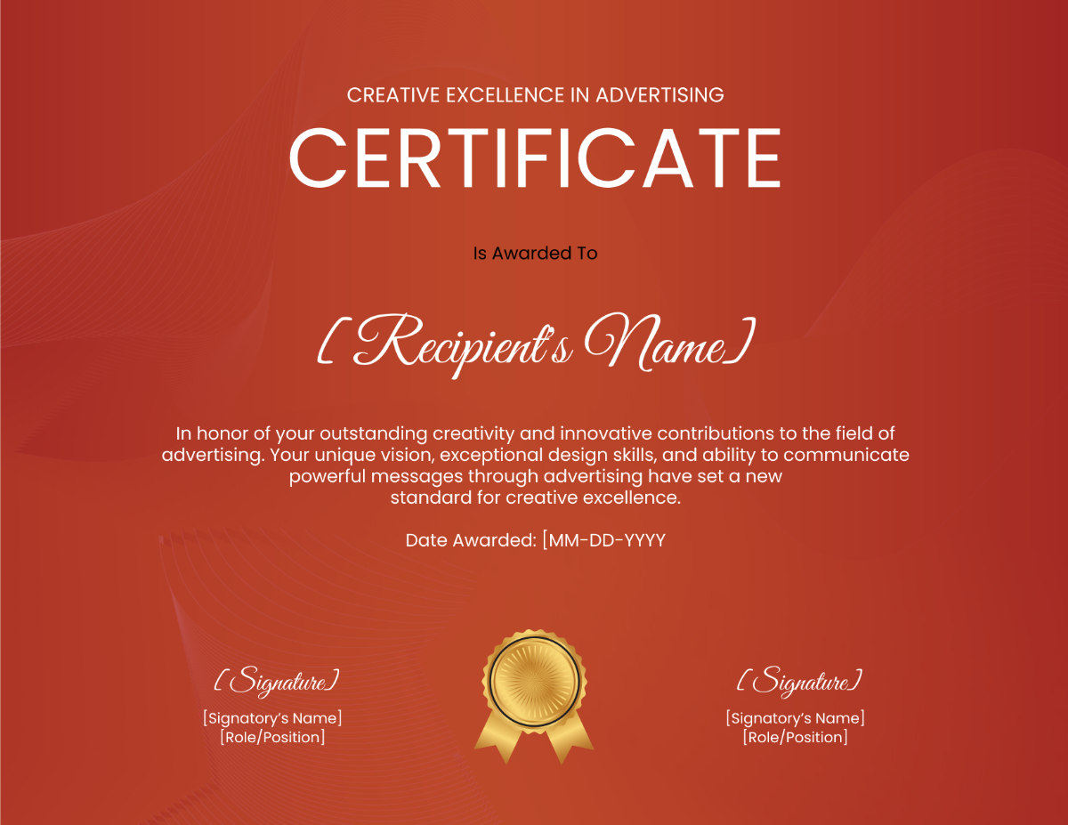 Creative Excellence in Advertising Certificate Template