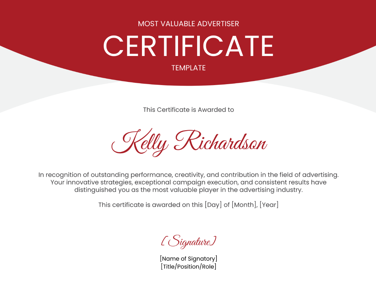 Most Valuable Advertiser Certificate Template