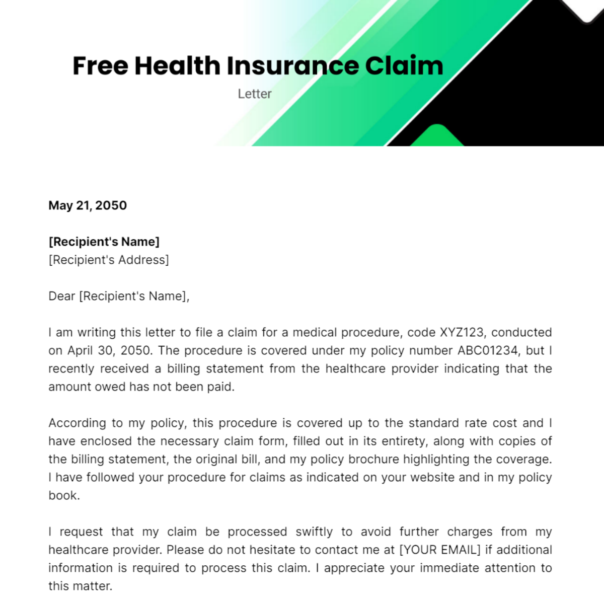 Health Insurance Claim Letter Template - Edit Online & Download