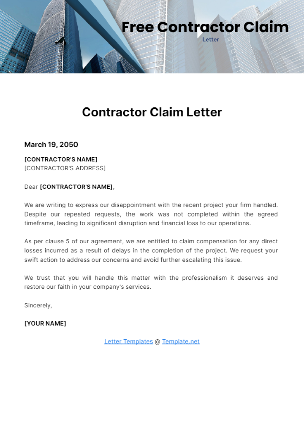 Contractor Claim Letter Template