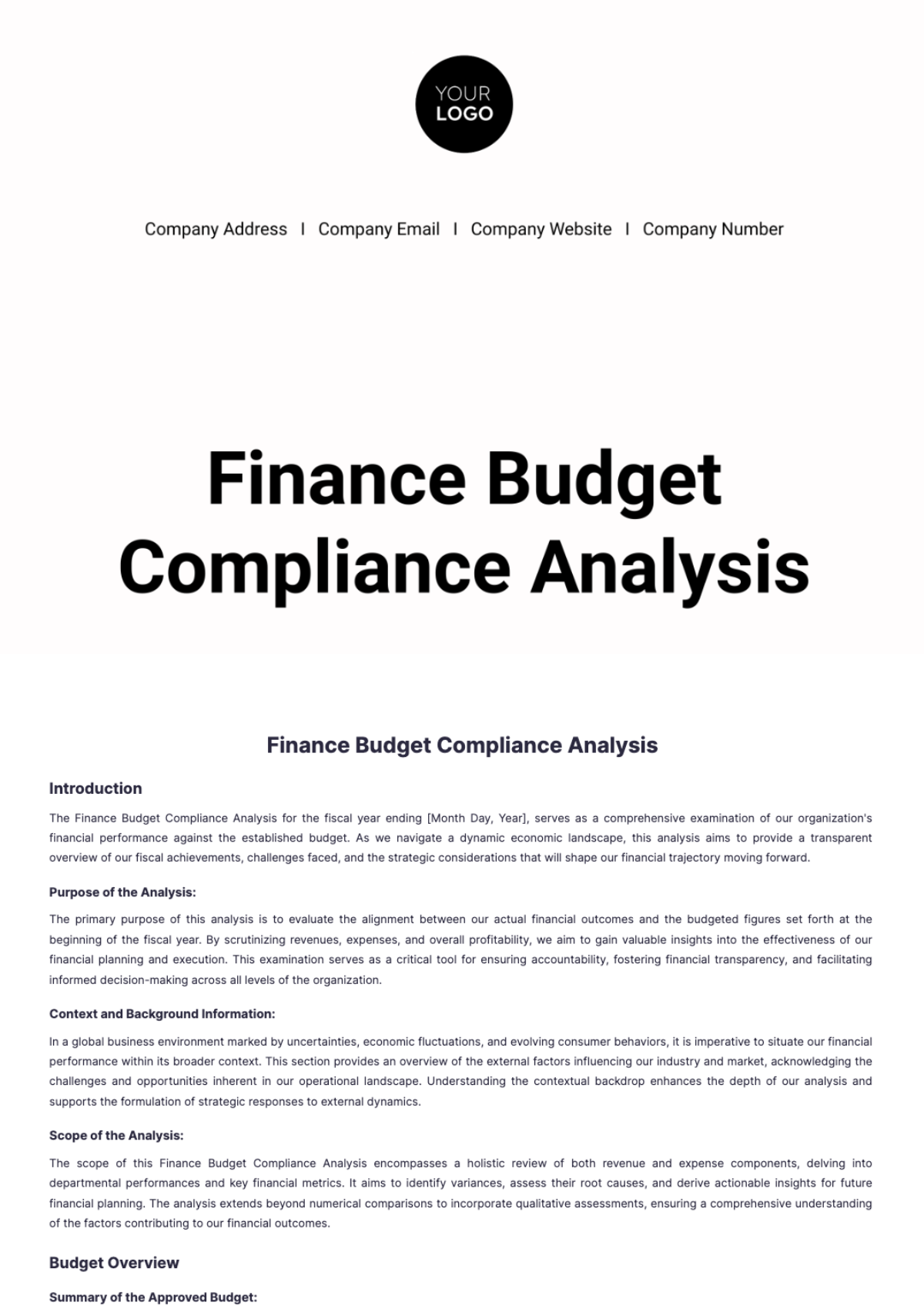 Finance Budget Compliance Analysis Template