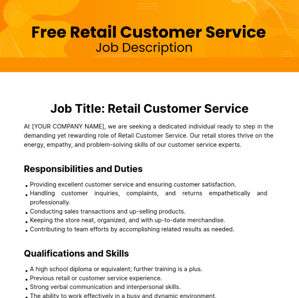 Retail Customer Service Job Description Template Edit Online   Retail Customer Service Job Description Edit Online 