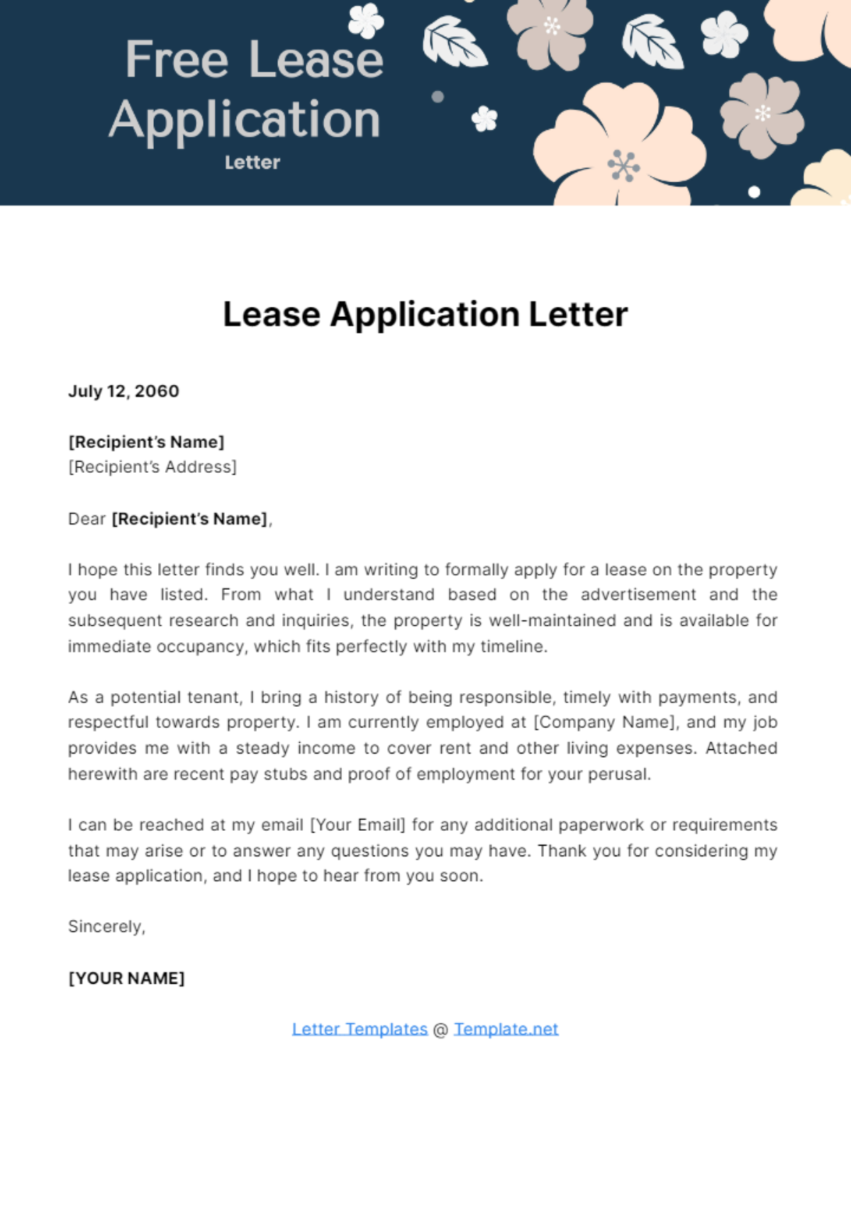 Free Lease Application Letter Template