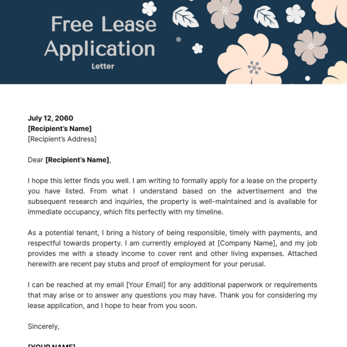 Lease Application Letter Template