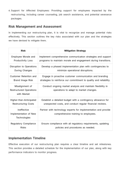 Free Financial Cost Management Restructuring Plan Template to Edit Online