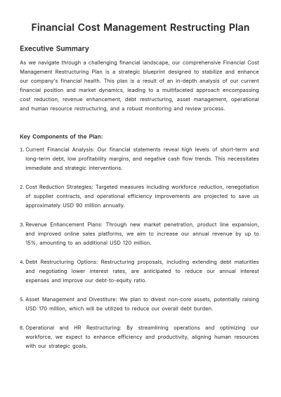 Free Financial Cost Management Restructuring Plan Template to Edit Online