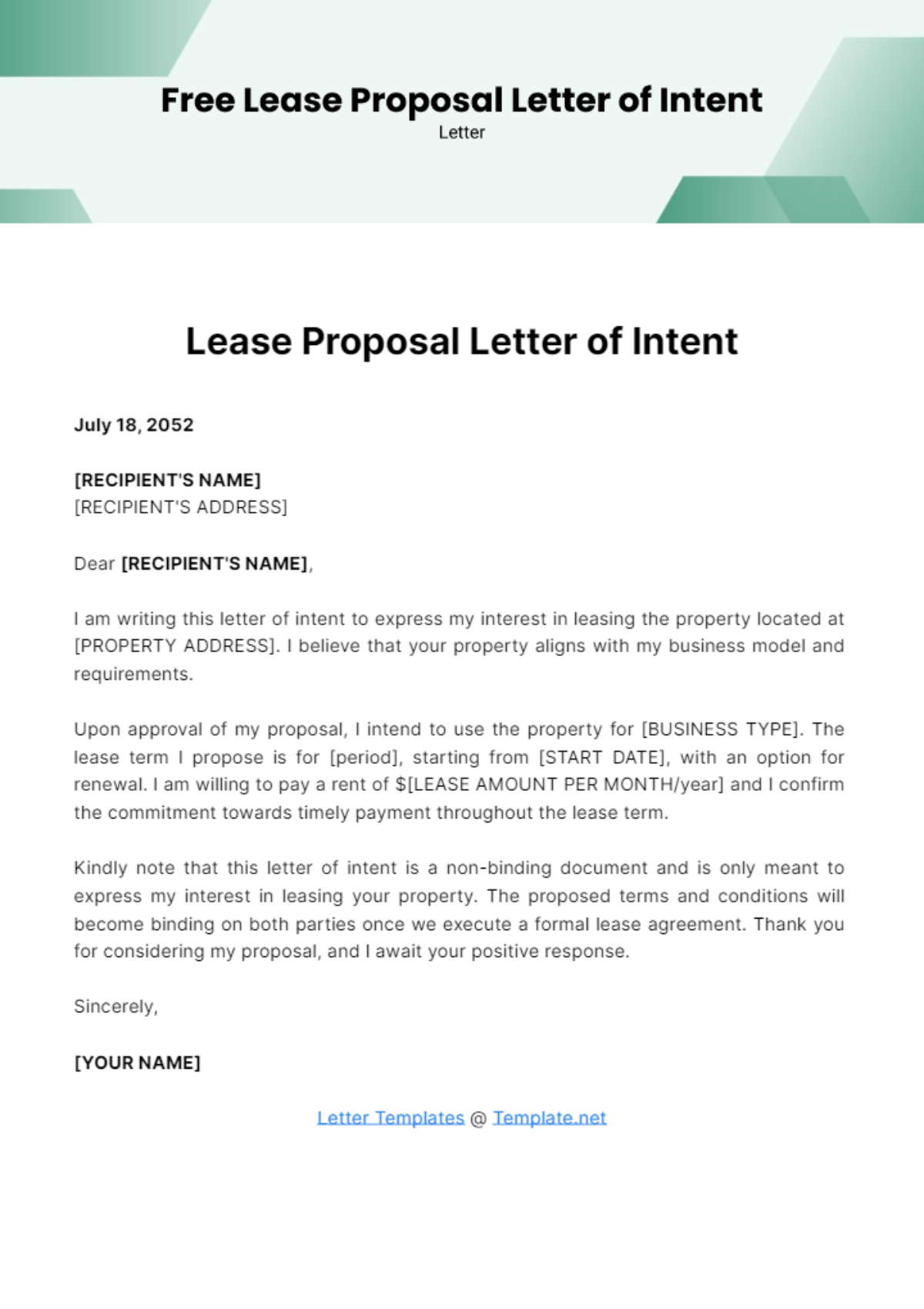 Lease Proposal Letter of Intent Template