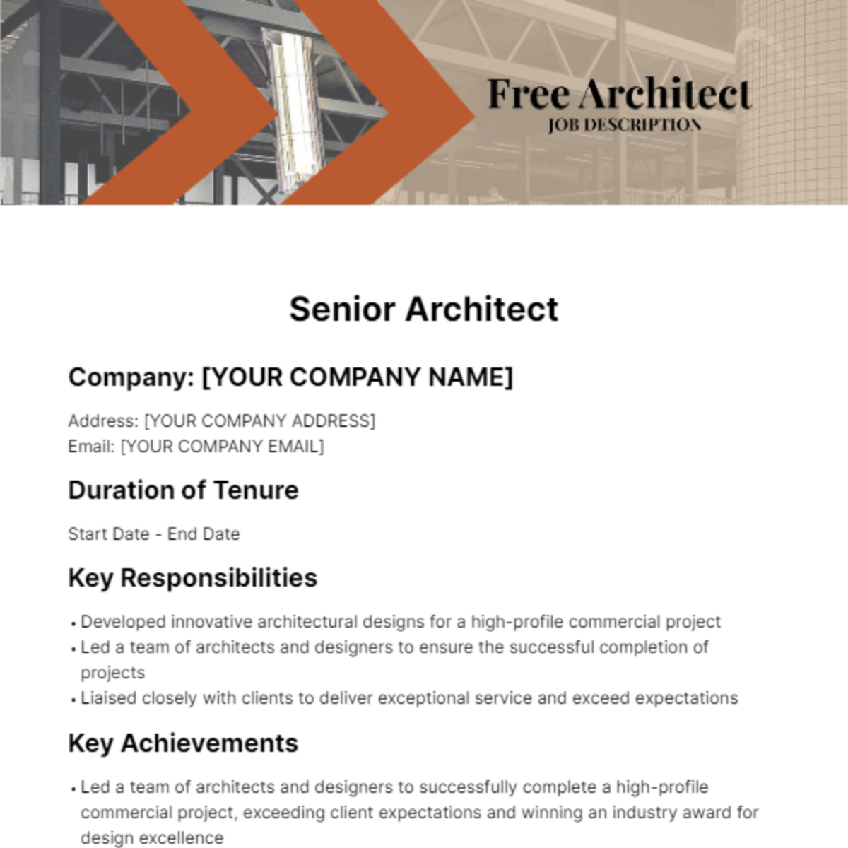 Free Architect Job Description for Resume Template