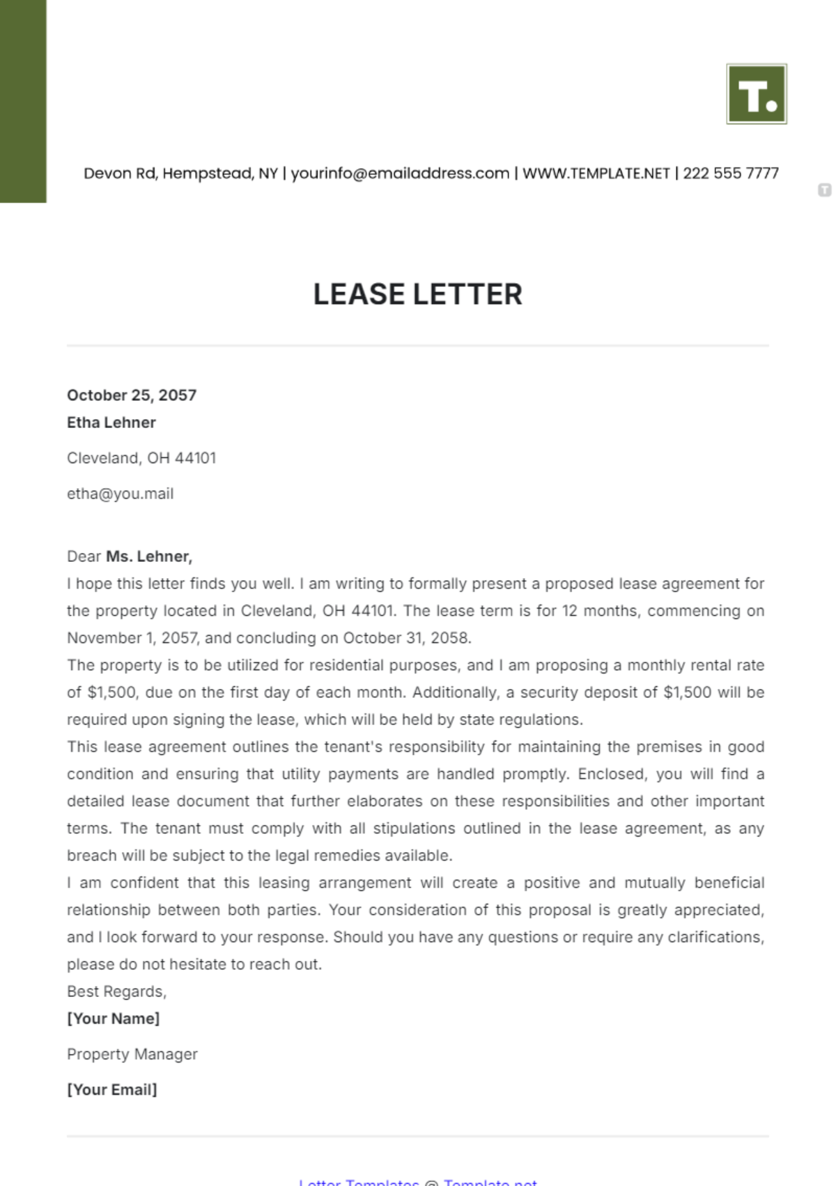 Lease Letter Template - Edit Online & Download