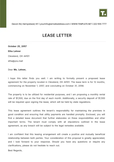 Free Lease Letter Template to Edit Online