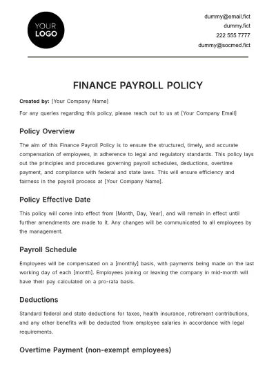 Free Finance Payroll Policy Template to Edit Online