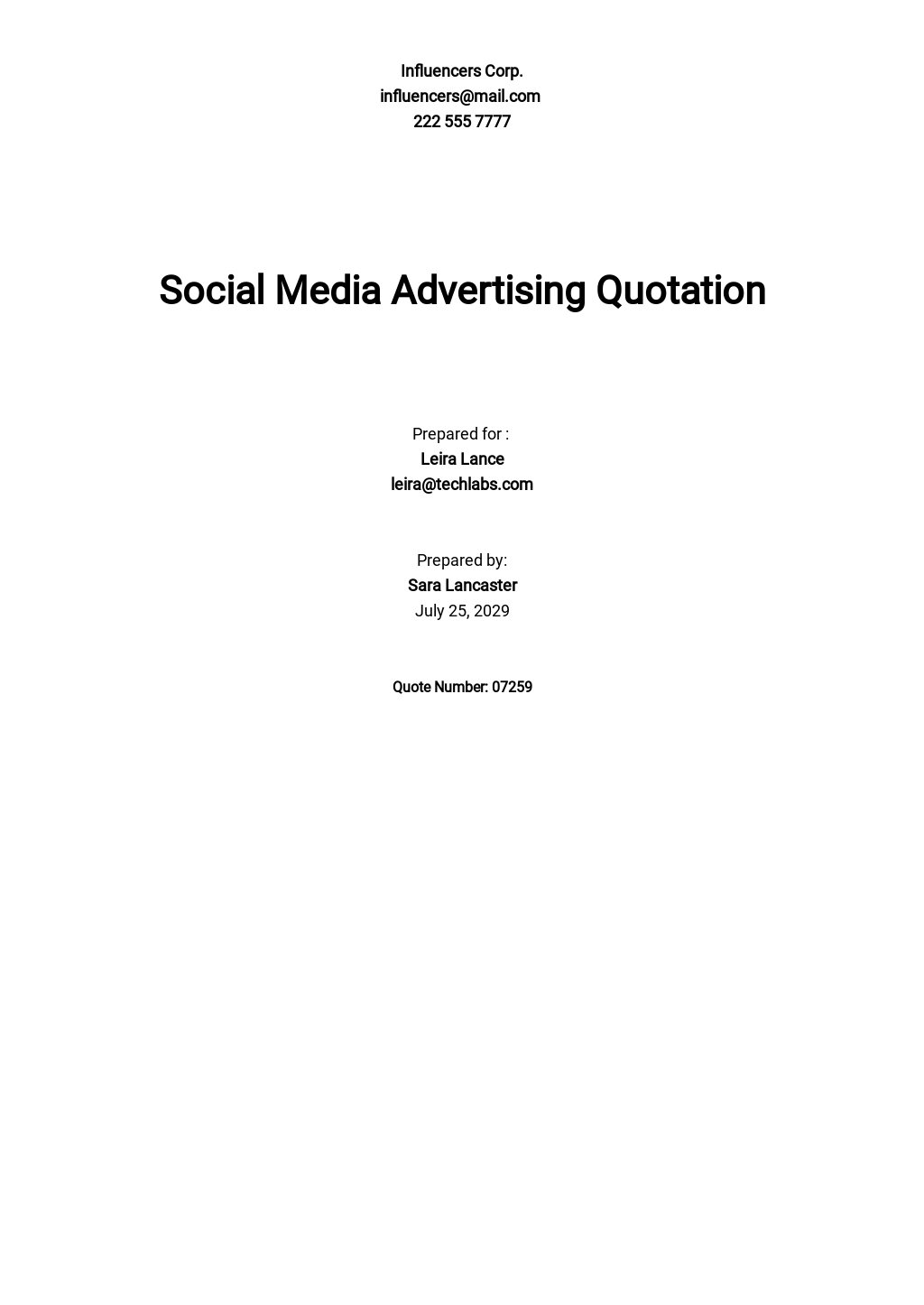 Social Media Advertising Quotation Template - Google Docs, Google Sheets, Excel, Word