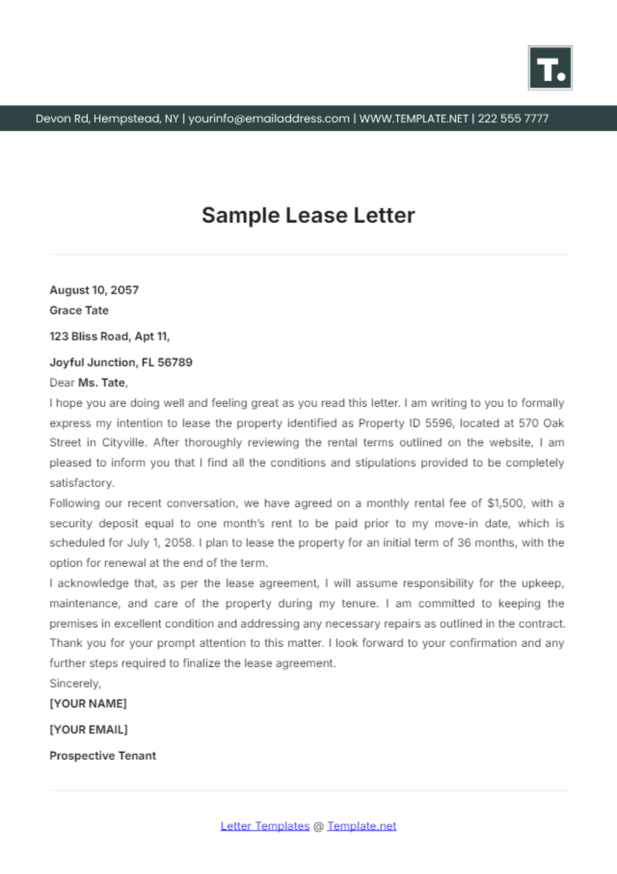 Sample Lease Letter Template