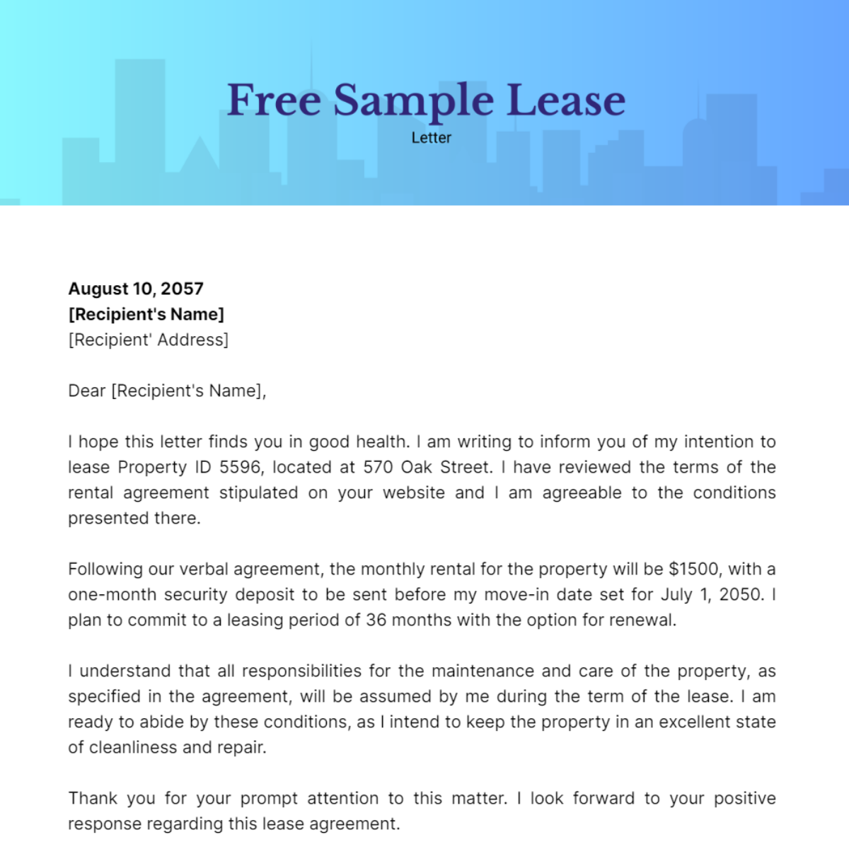 Sample Lease Letter Template