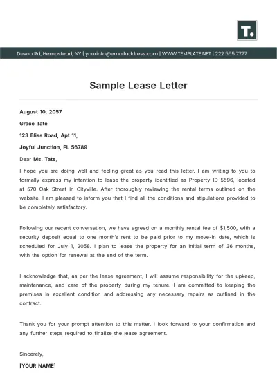 Free Sample Lease Letter Template to Edit Online