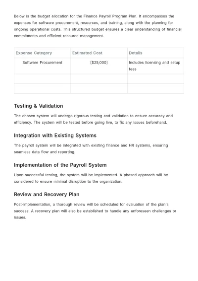 Free Finance Payroll Program Plan Template to Edit Online