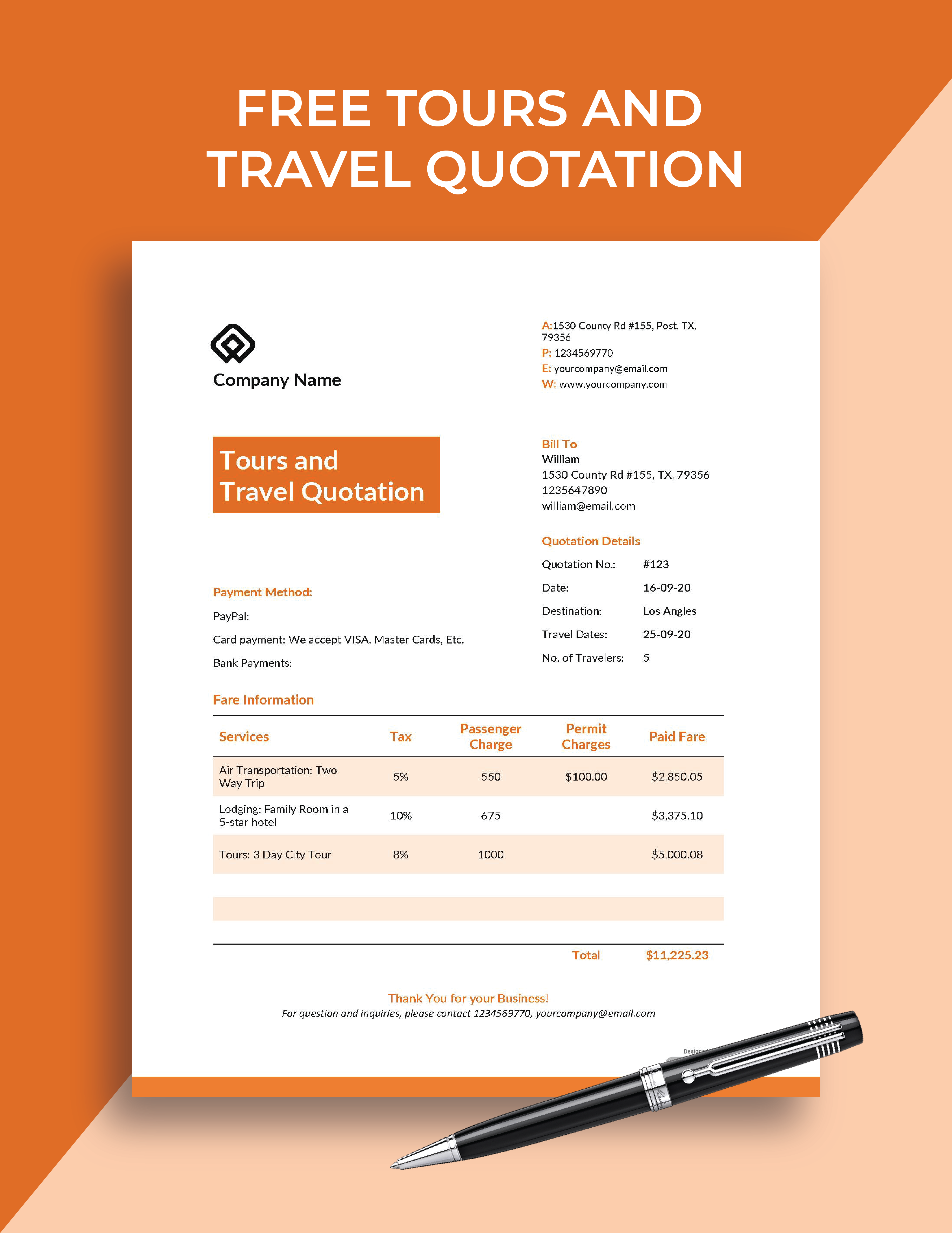 Free Tours and Travel Quotation - Template in Word, Google Docs ...