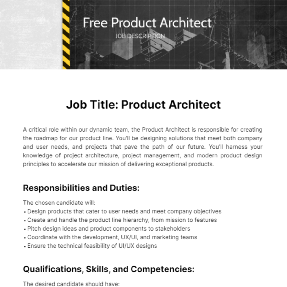 Product Architect Job Description Template