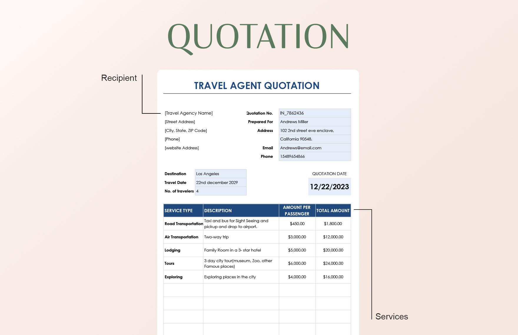 Travel agent Quotation Template