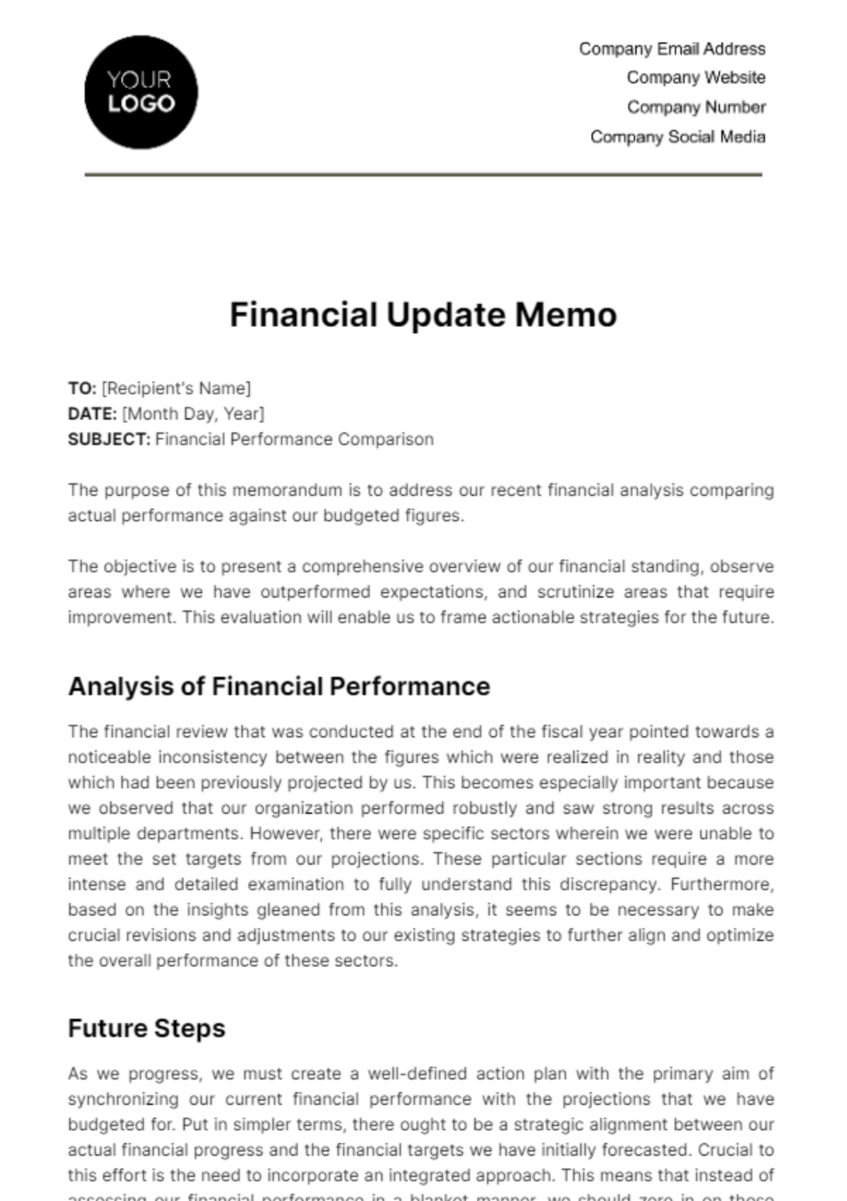 Financial Update Memo Template