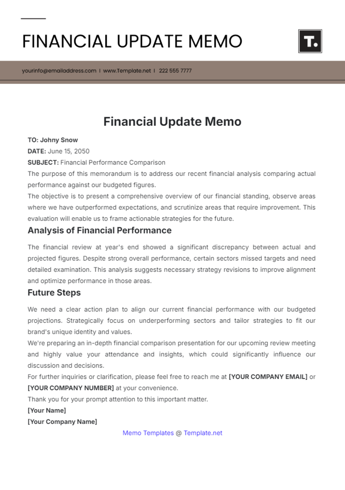 Financial Update Memo Template