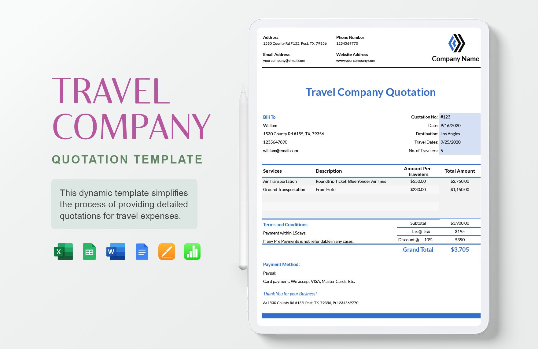 Travel Company Quotation Template