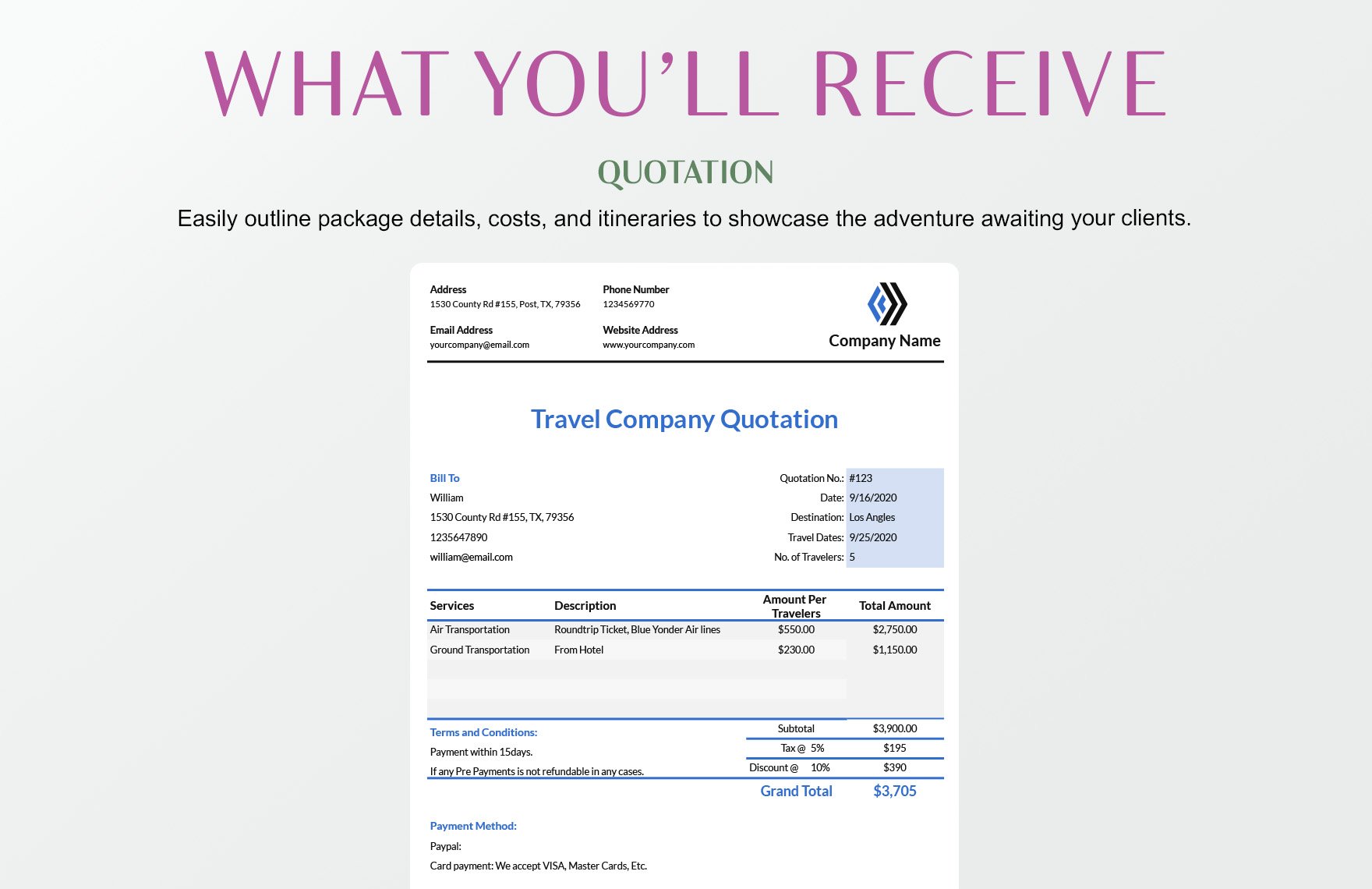 Travel Company Quotation Template