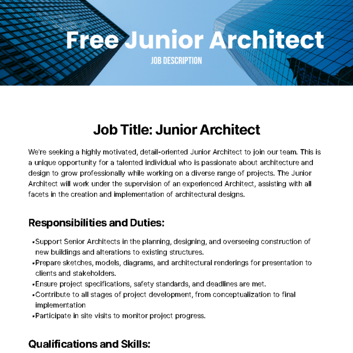 Free Junior Architect Job Description Template