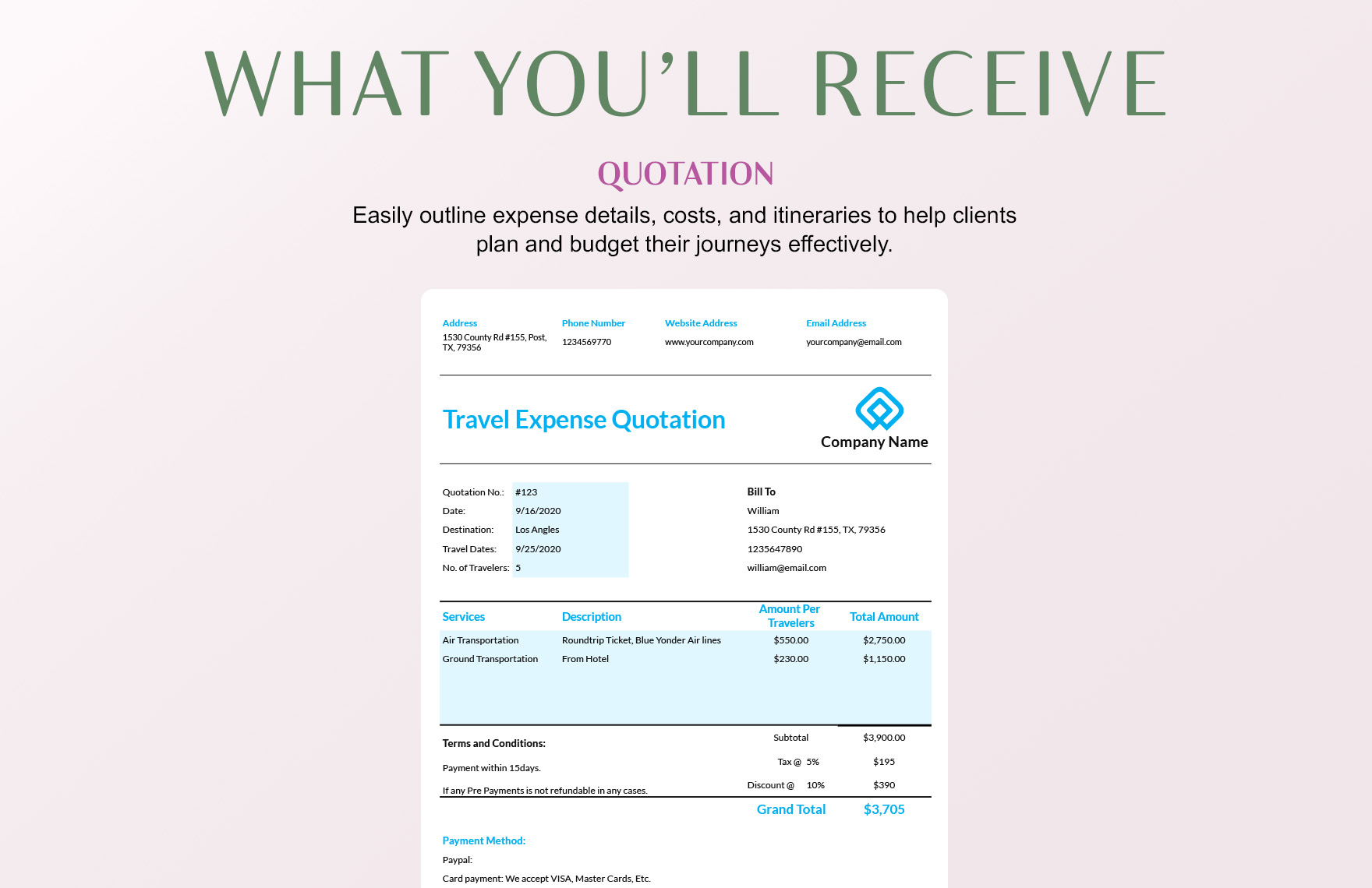 Travel Expense Quotation Template