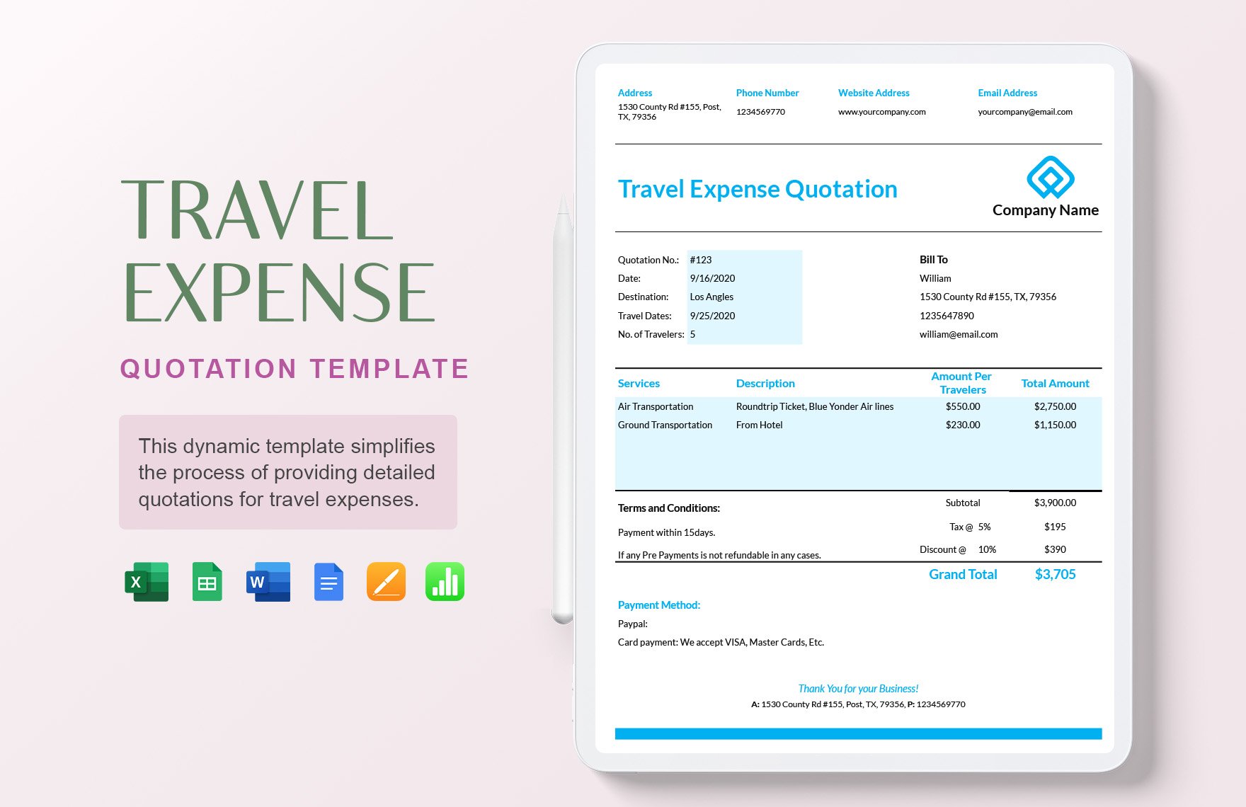 Travel Expense Quotation Template