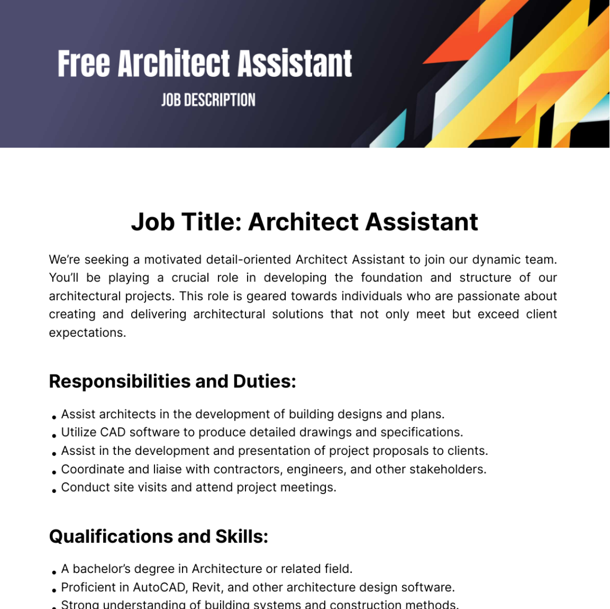Free Architect Assistant Job Description Template