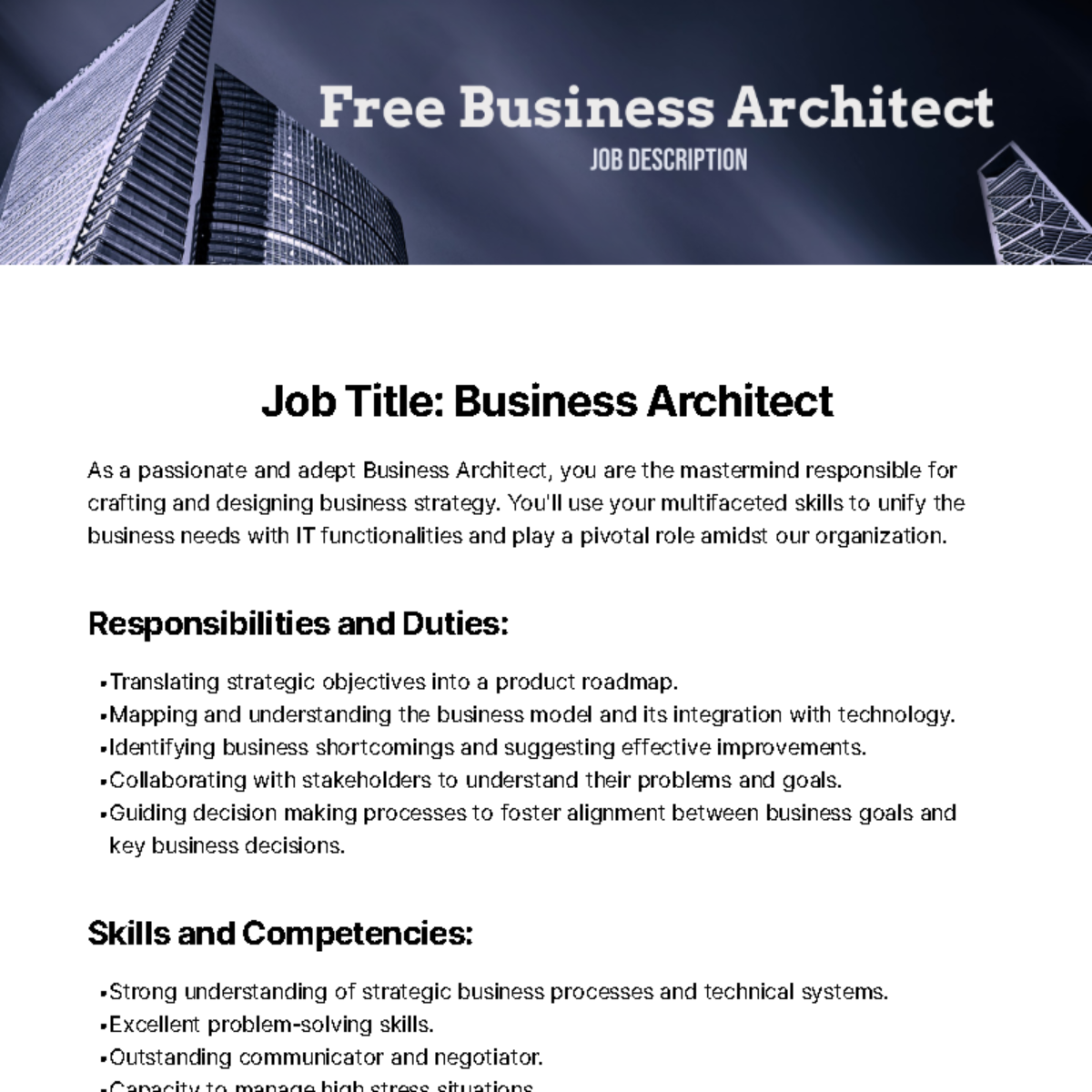 Free Business Architect Job Description Template