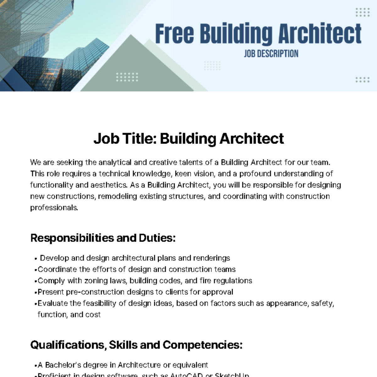 Free Building Architect Job Description Template