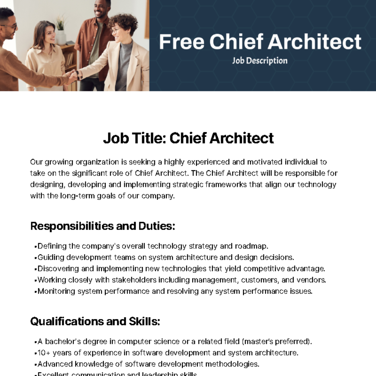 Free Chief  Architect Job Description Template
