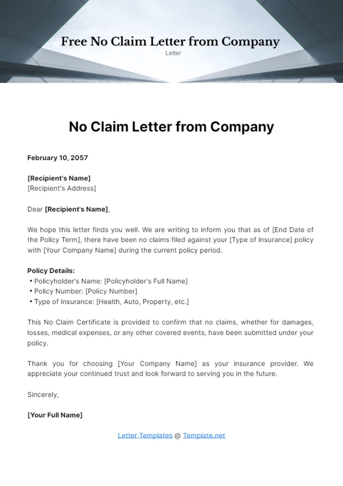 No Claim Letter from Company Template