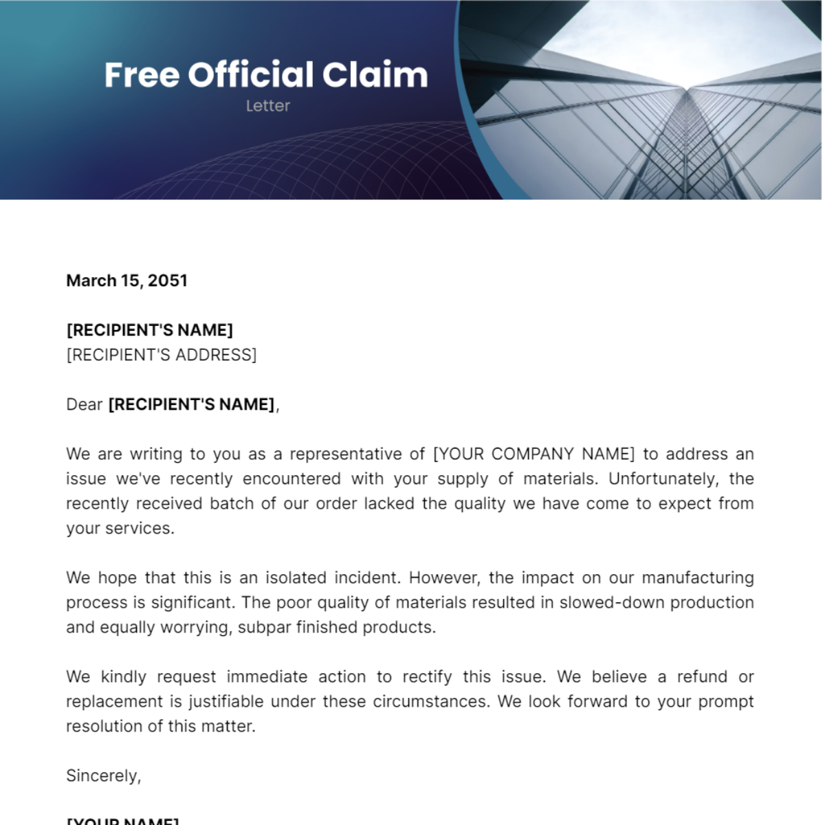 Official Claim Letter Template - Edit Online & Download