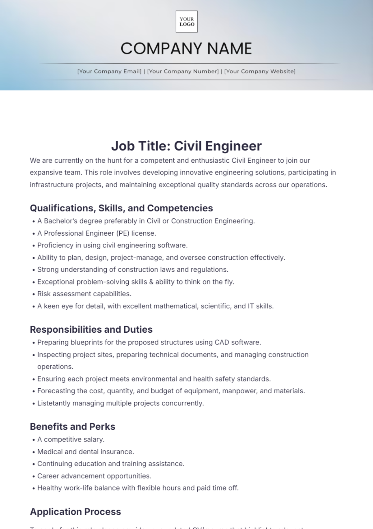 Civil Engineer Job Description Template - Edit Online & Download