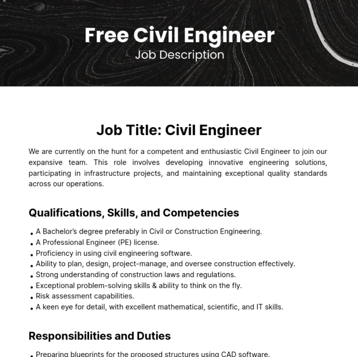 Civil Engineer Job Description Template