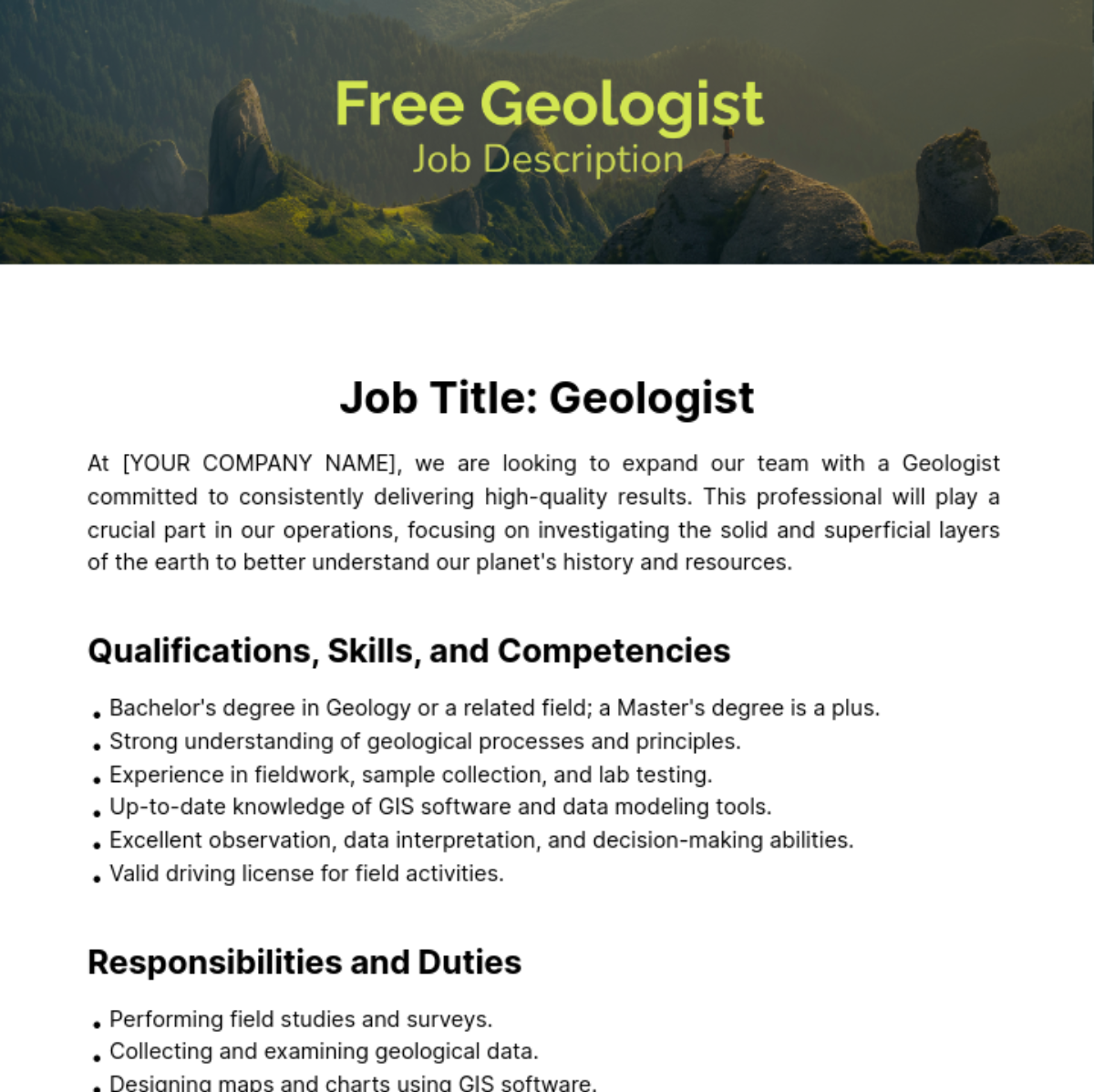 Geologist Job Description Template