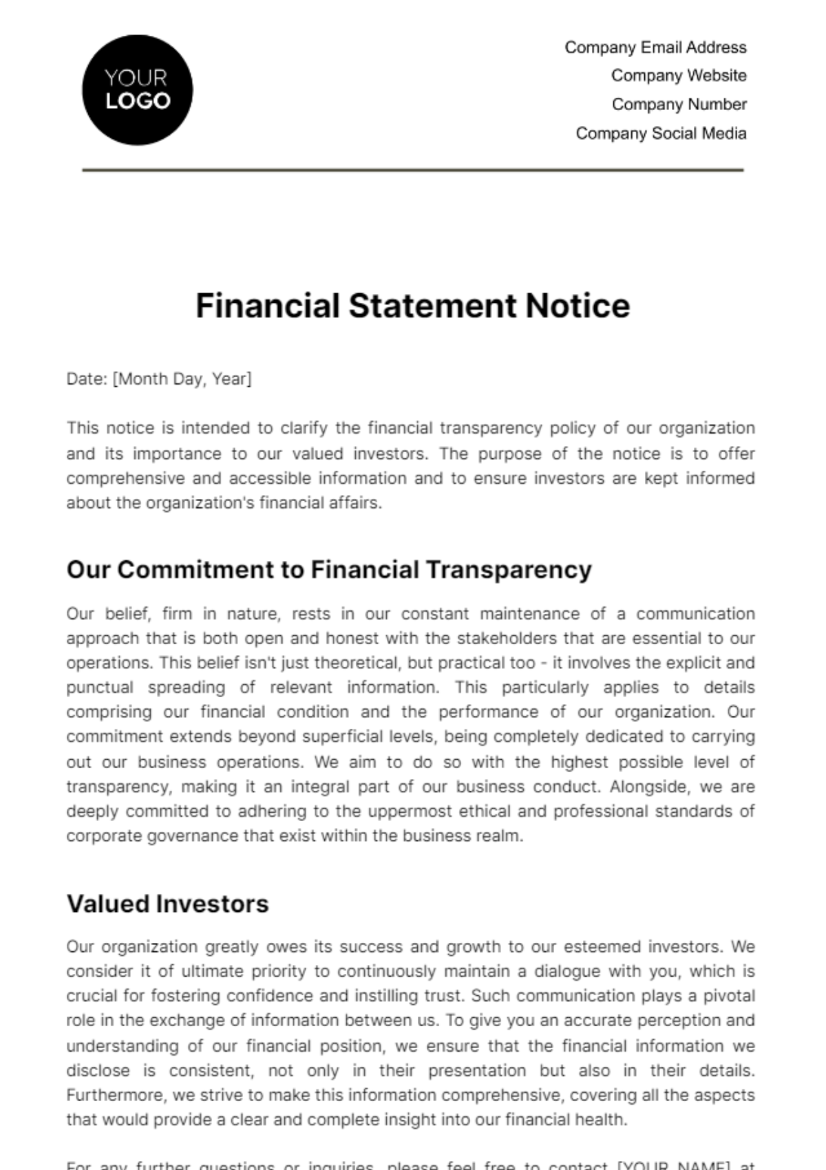 Financial Statement Notice Template