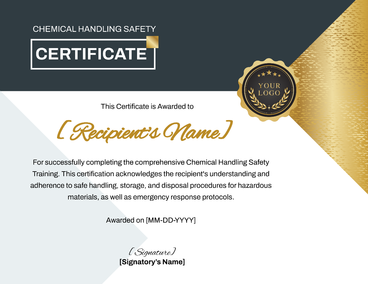 Chemical Handling Safety Certificate Template