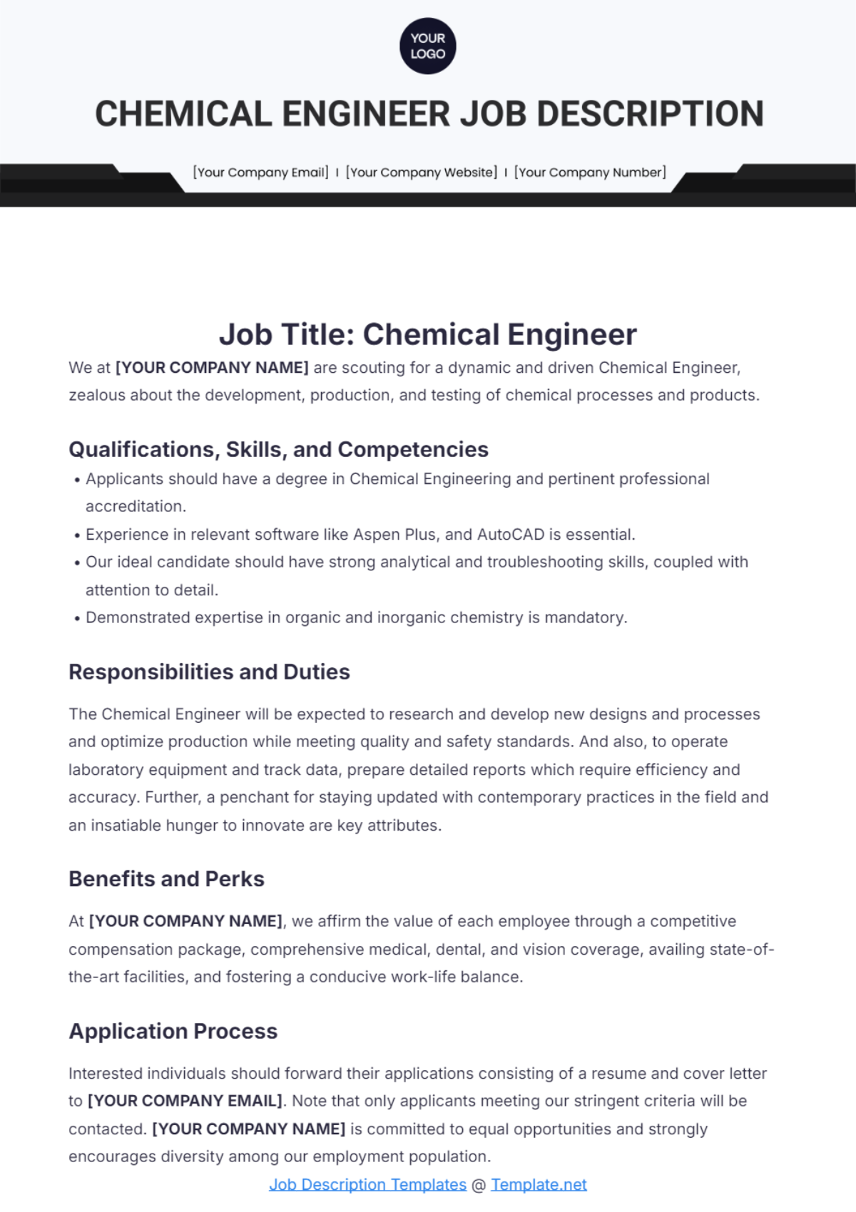 Chemical Engineer Job Description Layout Template - Edit Online & Download