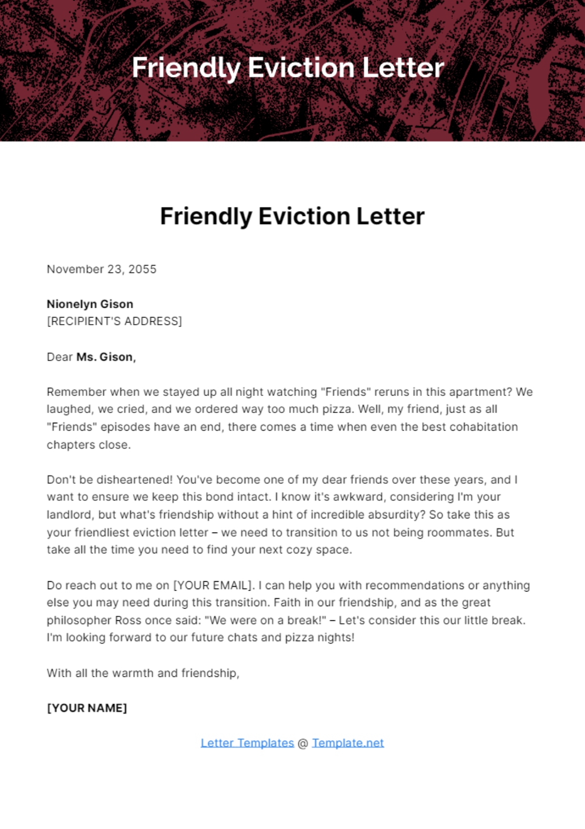 Friendly Eviction Letter Template