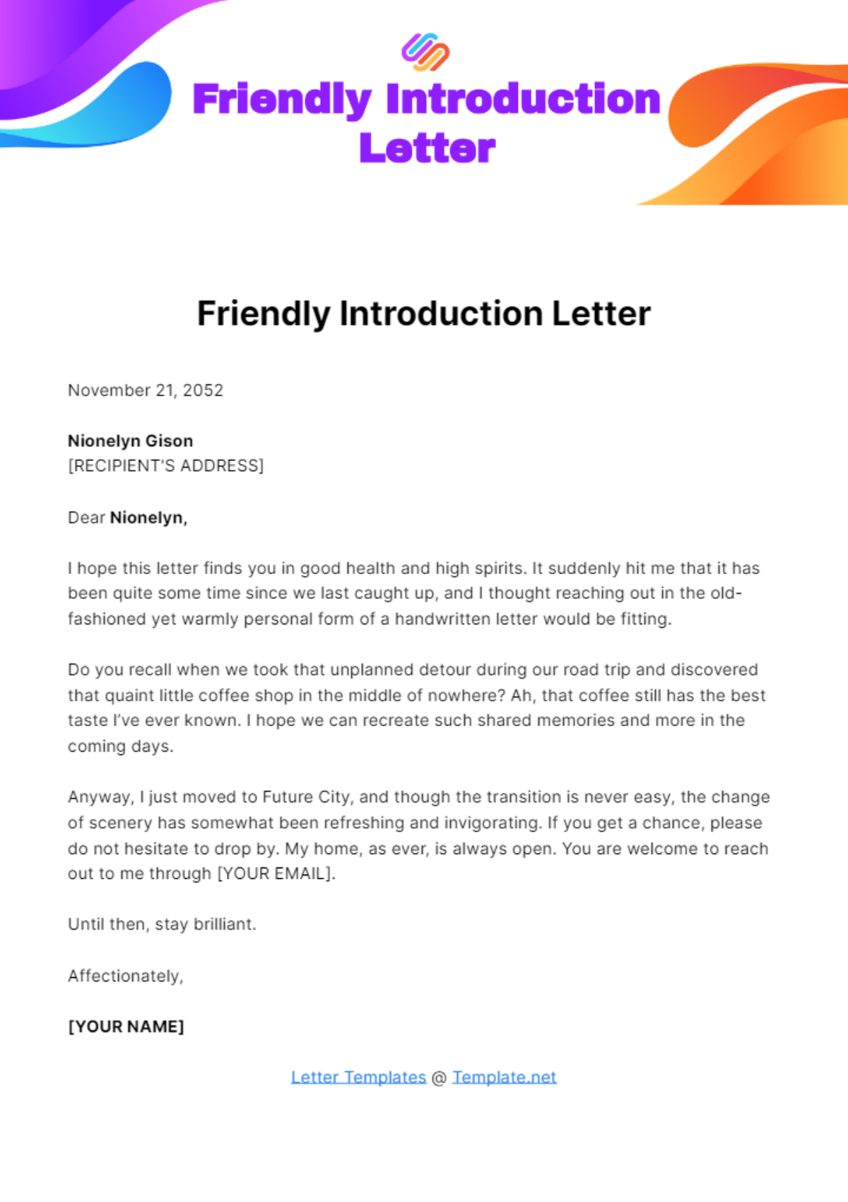 Friendly Introduction Letter Template