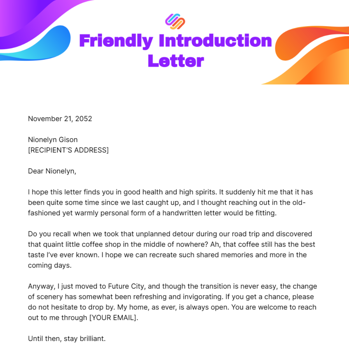 Friendly Introduction Letter Template
