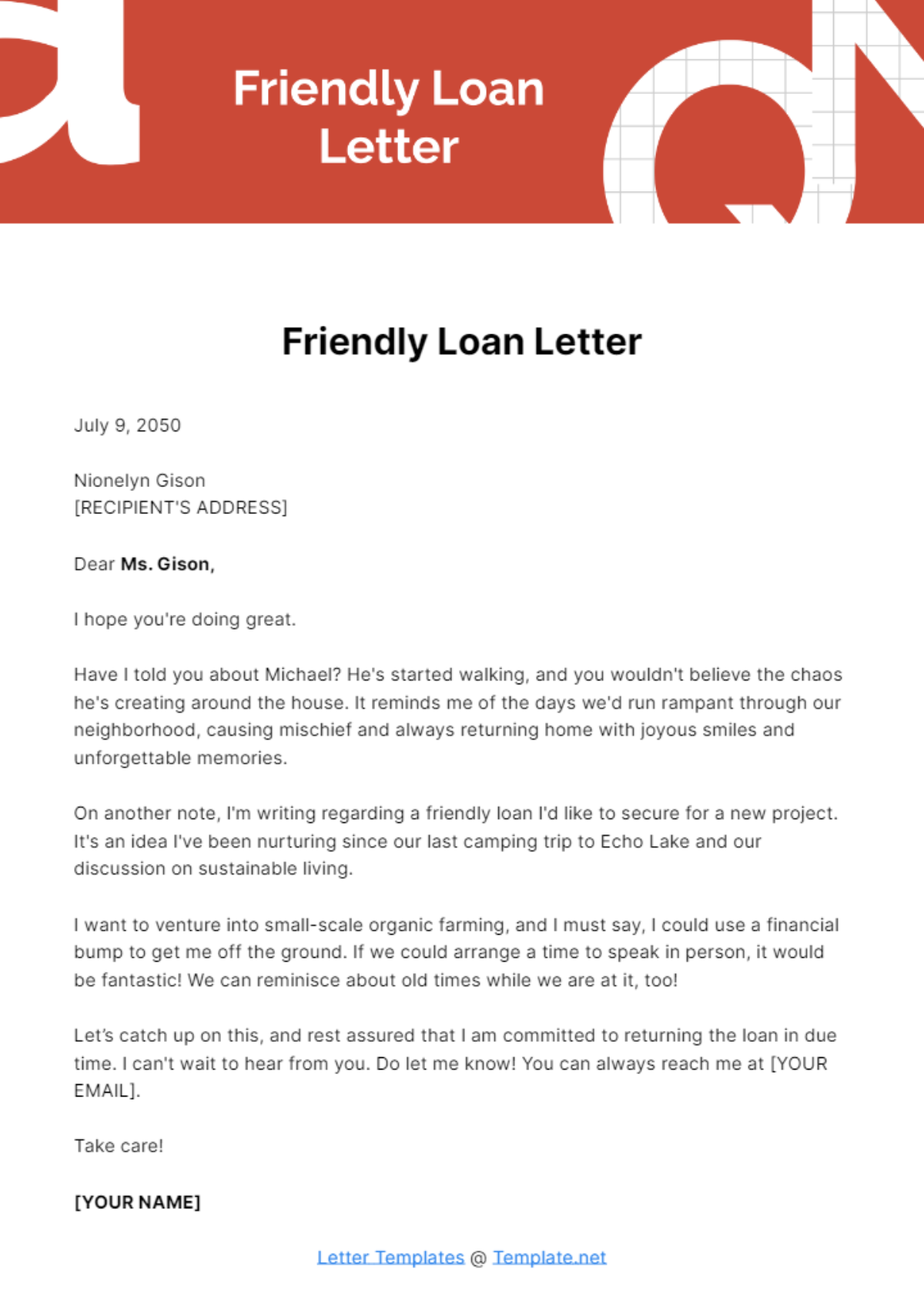 Free Friendly Loan Letter Template