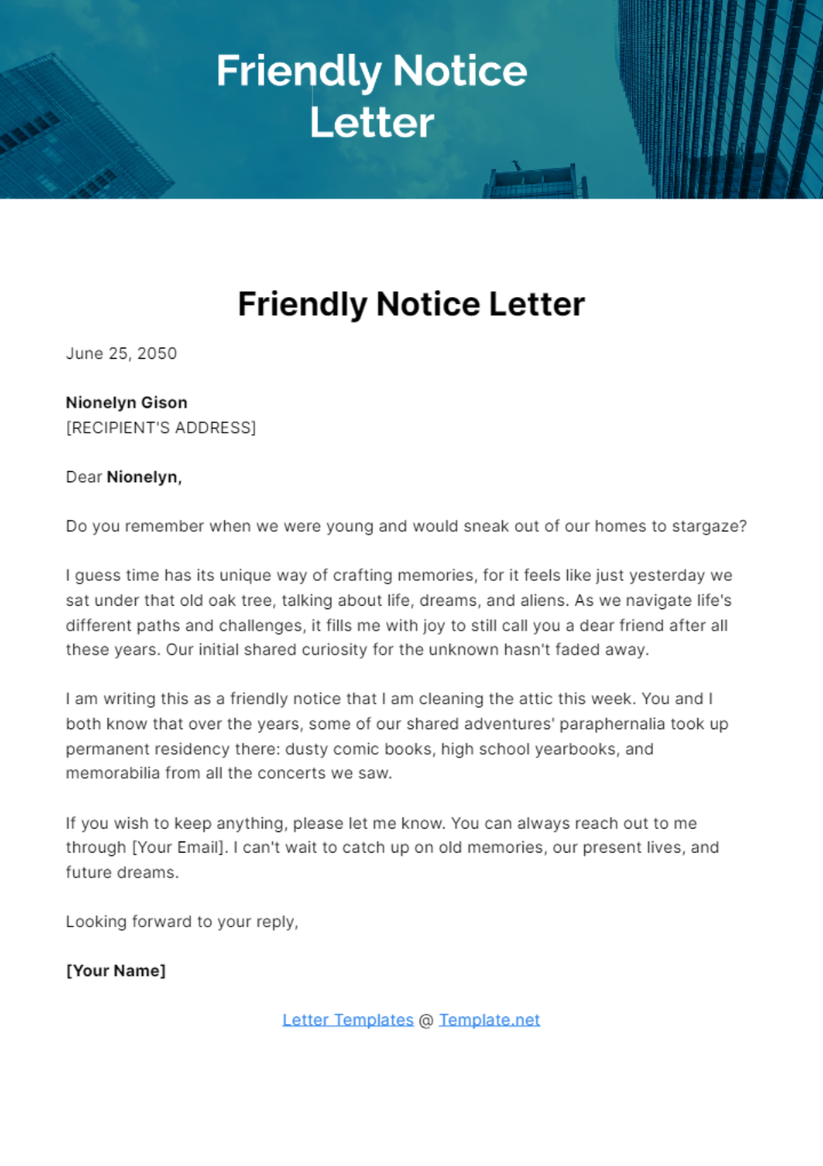 Free Friendly Notice Letter Template