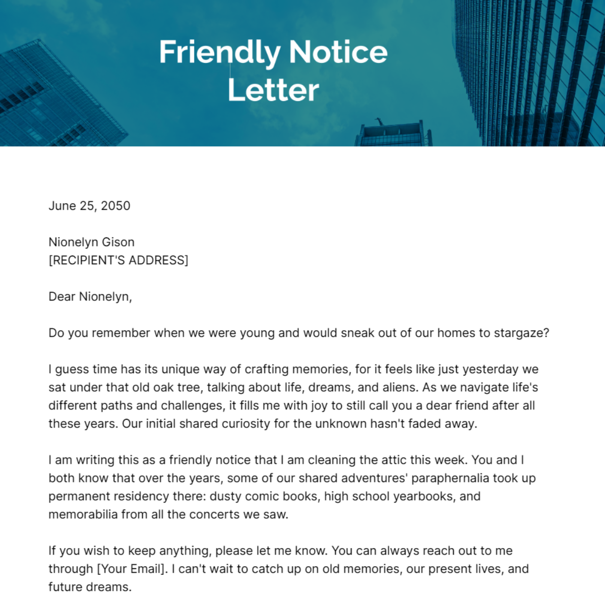 Friendly Notice Letter Template