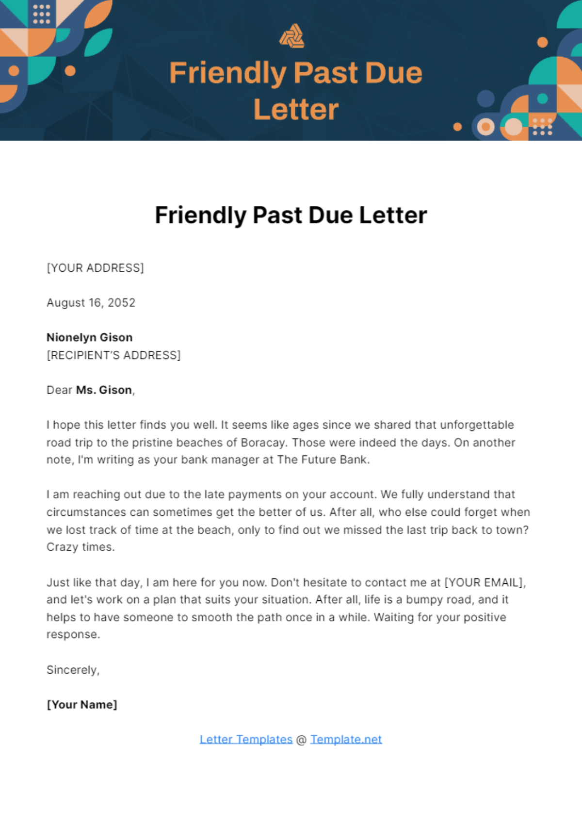 Free Friendly Past Due Letter Template