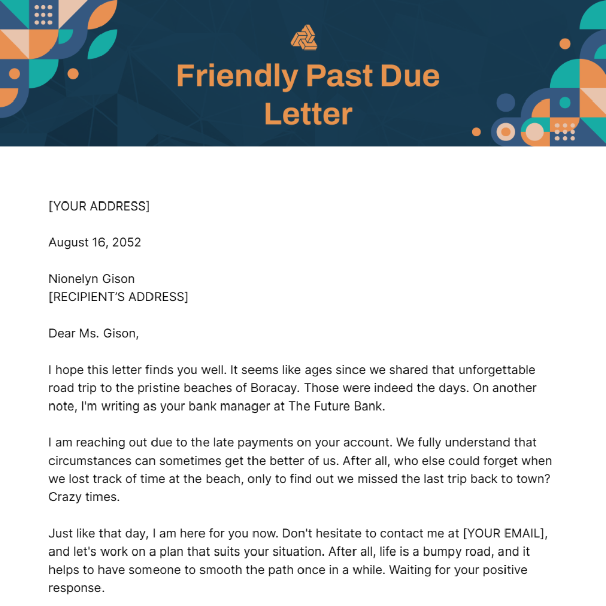 Friendly Past Due Letter Template